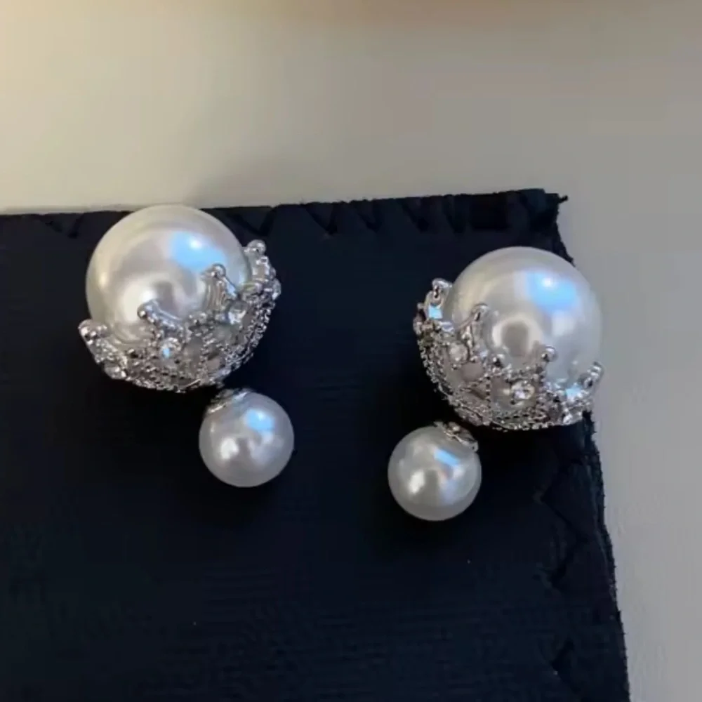Classic Pearl Crown Crystal Earrings